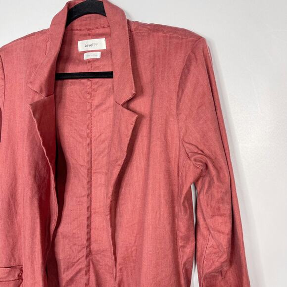 Level 99 S Rose Pink Rachel Stretch Linen Blazer 3/4 Cuffed Sleeves Open Front - Picture 3 of 10